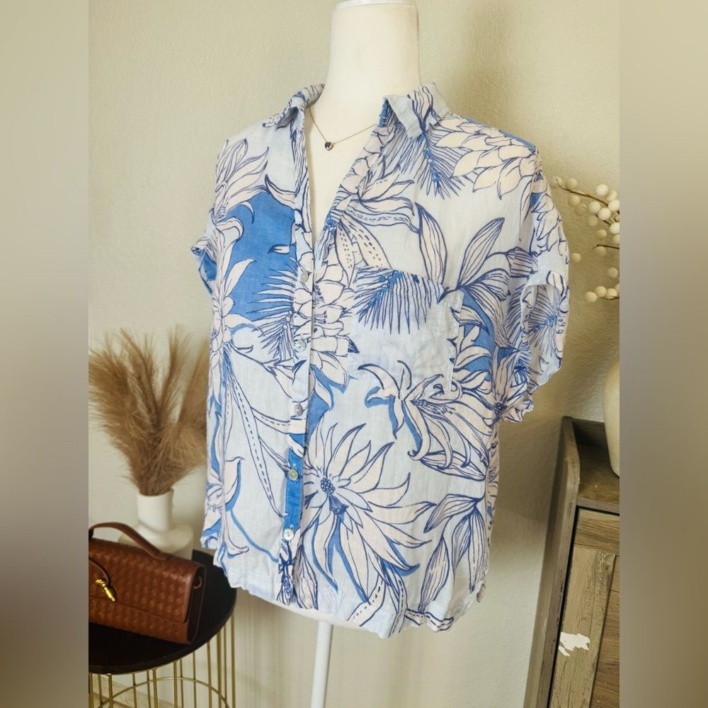 Halston Linen Resort Wear Coastal Top